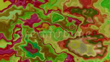 动画大理石分层玛瑙石彩色背景-无缝循环视频-勃艮第红土黄色绿色